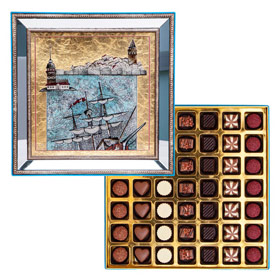 Altınlı Minyatür Gemi Ayna Çerçeveli Kutu - Spesiyal Çikolata - 1